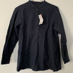 Uniqlo Flannel Dark Blue Stand Collar Long Sleeve